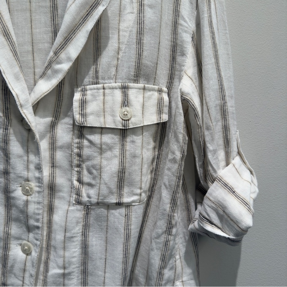 J. Crew Cream Camp-collar Shirt In Stripe Featherweight Linen Blend Size 00 - Picture 5 of 8